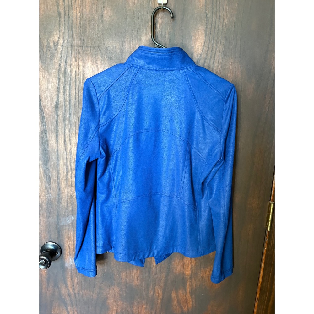 Clara Sunwoo Women Blue Textured Mock Neck Moto Jacket Small Cobalt Blue - Picture 4 of 9